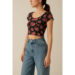 VTG Charlotte Russe Cap Sleeve Baby Tee Floral Whimsygoth Dark Romantic S